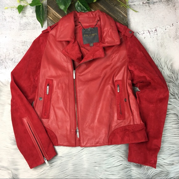 Zac Posen for Target Jackets & Blazers - ZAC POSEN Red Suede & Leather Moto Jacket XL Large
